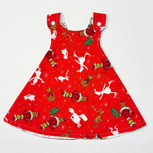 Christmas reversible dress “Grinch in red”