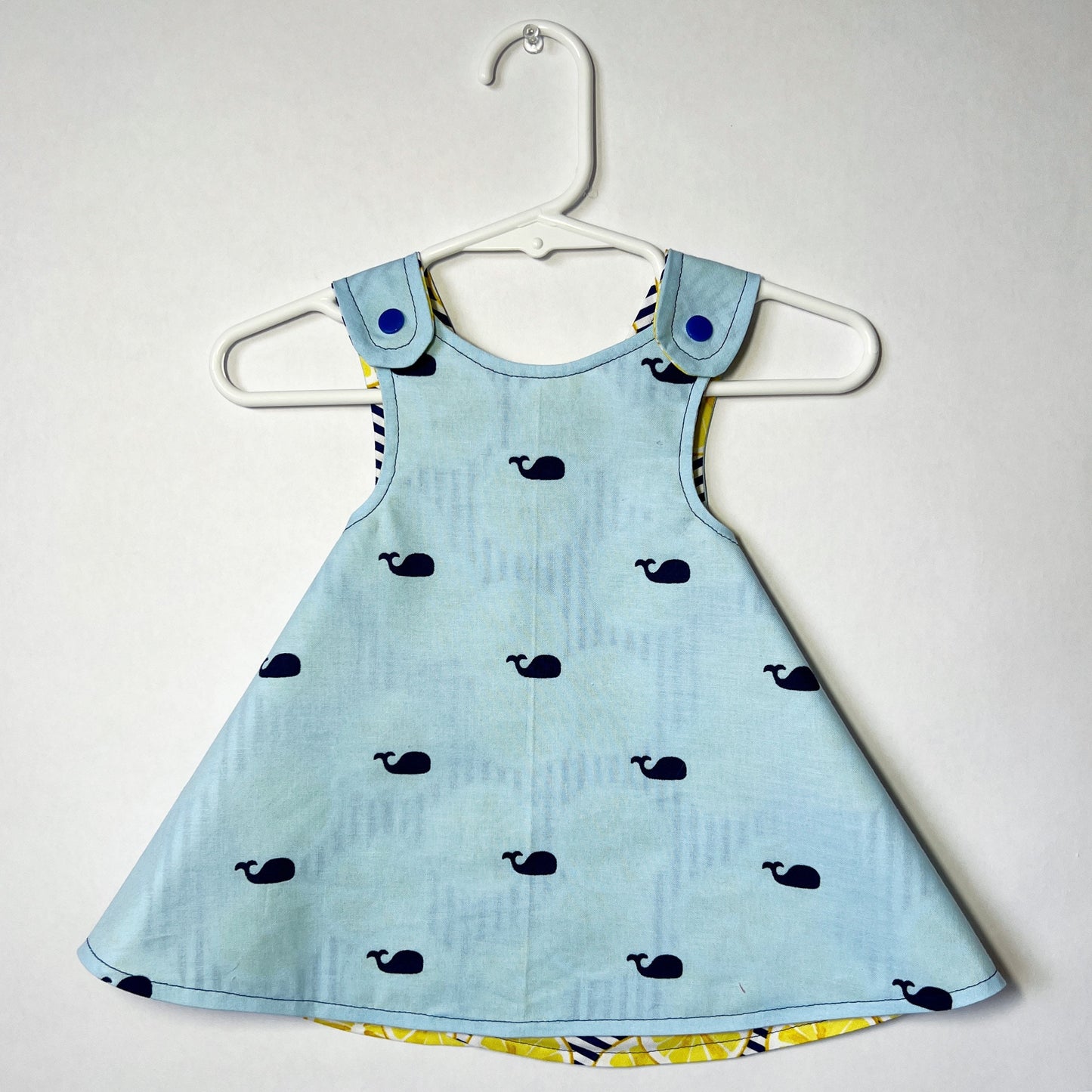 Reversible cotton dress "Lemons and whales"