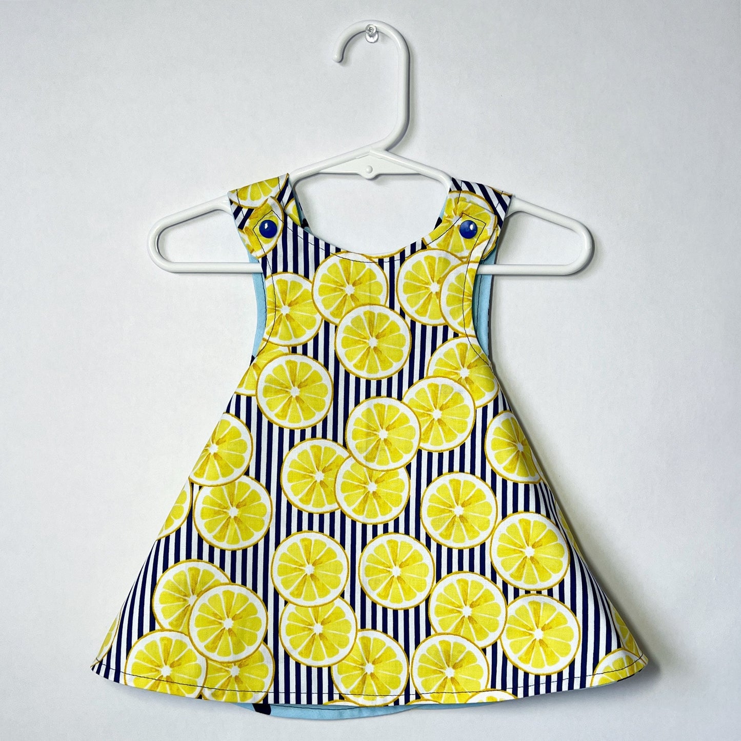 Reversible cotton dress "Whales and Lemons"