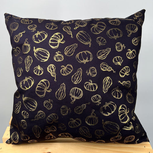 Fall throw pillows “Gold Pumpkins on black/ Silence of the moths”
