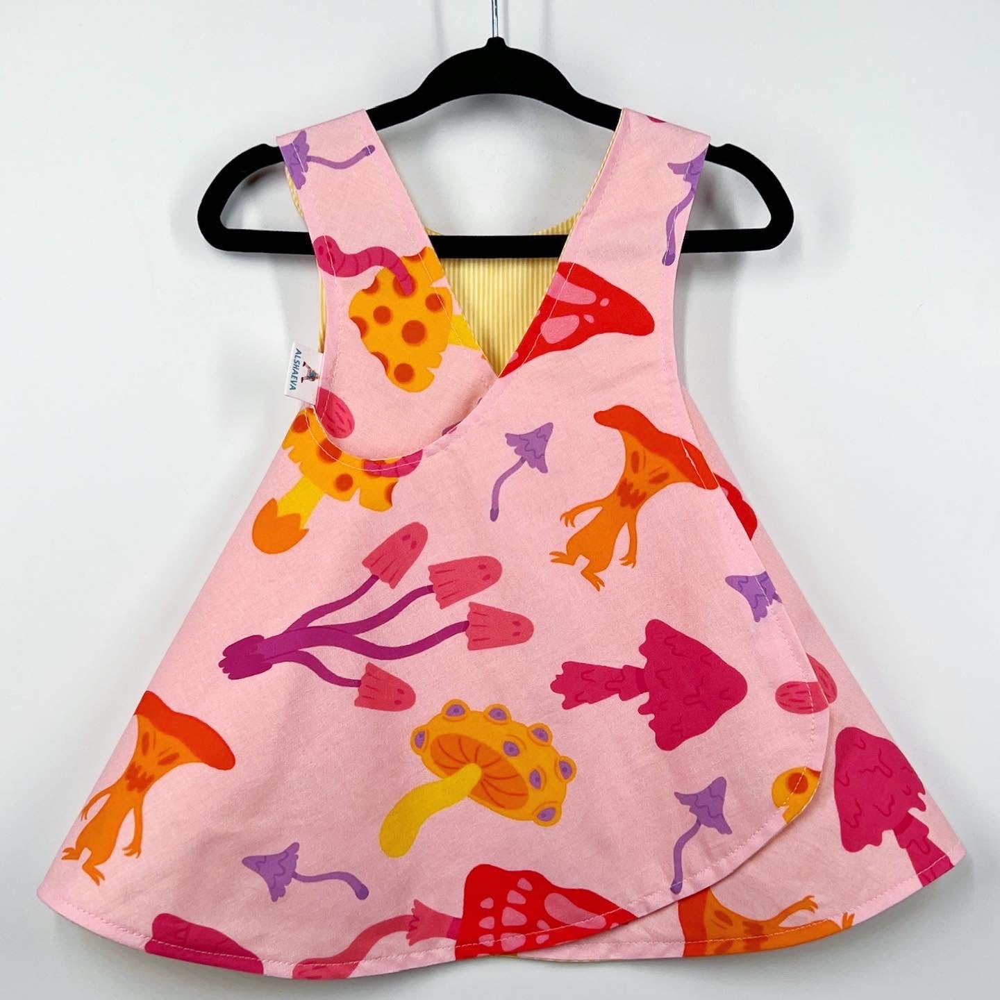 Spooky reversible dress “Mushrooms ” in pink