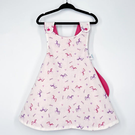 Reversible cotton dress “Unicorns with hearts”