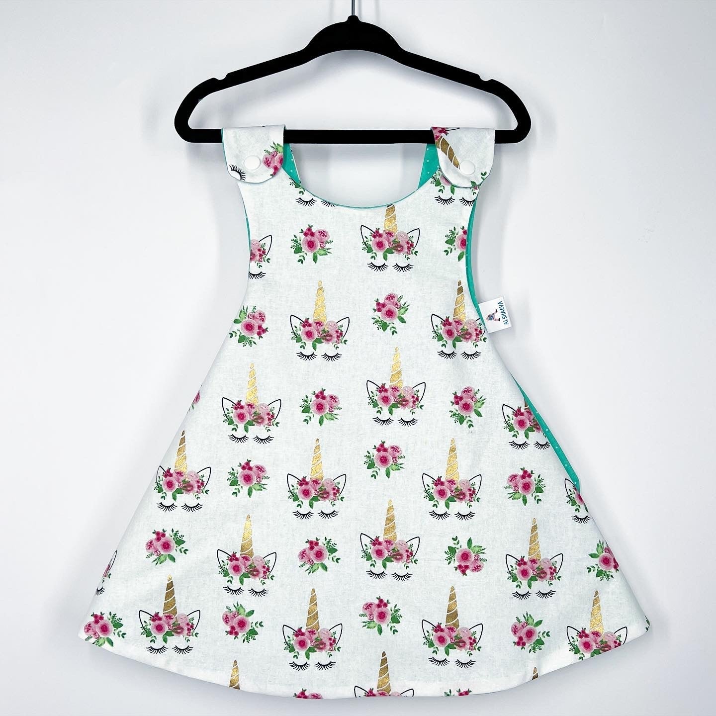 Reversible cotton dress “Pink polka dots”